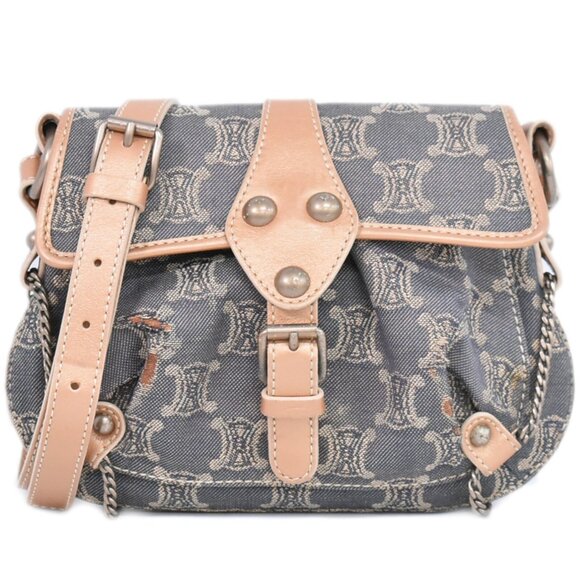 CELINE Macadam Canvas Shoulder Crossbody Bag Navy Gold made in China - Picture 1 of 11